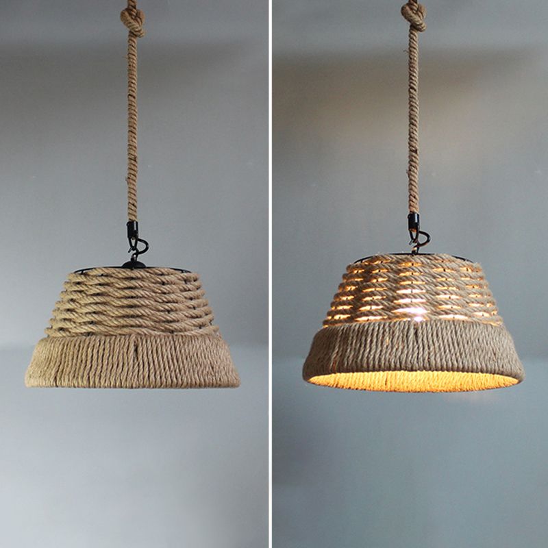 Beige Pendant Light Fixture Industrial Style Rope Shaded Hanging Light Fixture for Restaurant