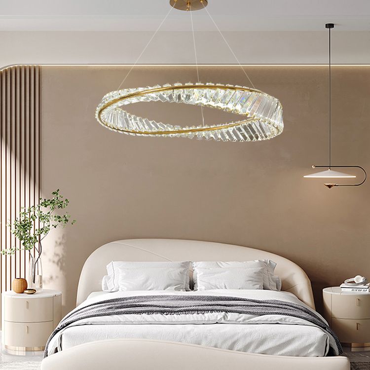 Anello di illuminazione del soffitto in stile contemporaneo Crystal in dispositivo a soffitto a LED d'oro