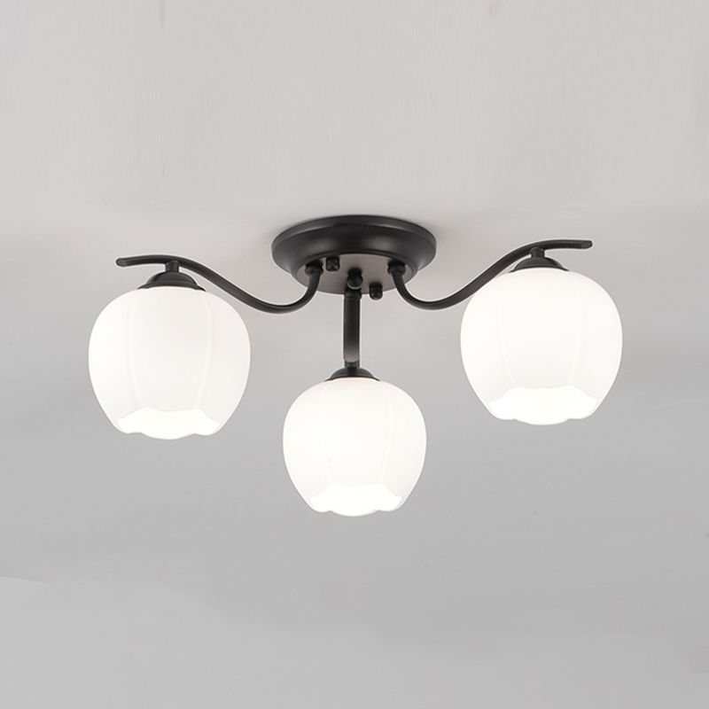 Plafonnier semi-encastré sphérique en verre, plafonnier simple pour salon, noir