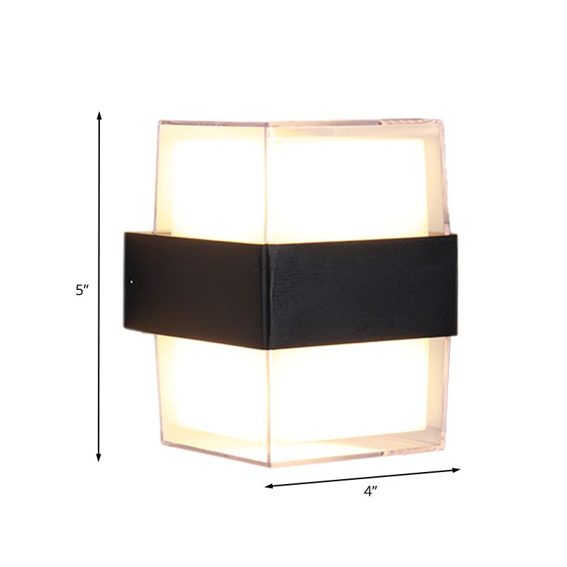 Caja cuboidea blanca y negra Dismintoria de pared acrílica modernista LED modernista en luz cálida/blanca para la cama
