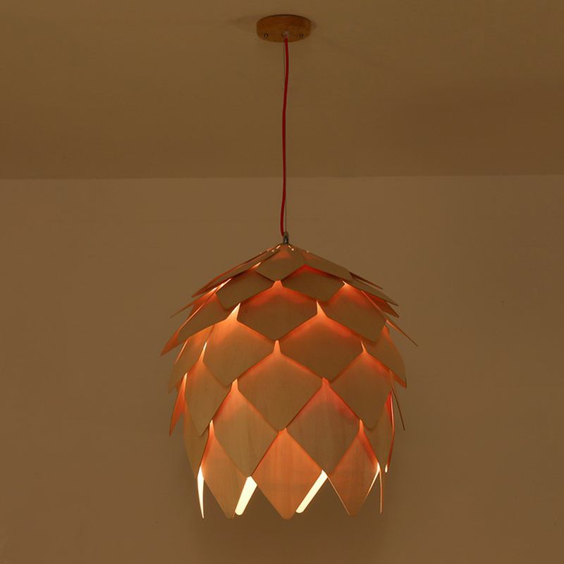Artichoke Shaped Hanging Lamp Nordic Wooden 1 Head Restaurant Pendant Light Fixture