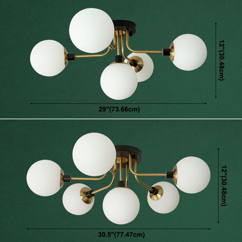 Luz de techo de semi-ras de oro con estilos de simpleza de sombra de vidrio de globo para sala de estar