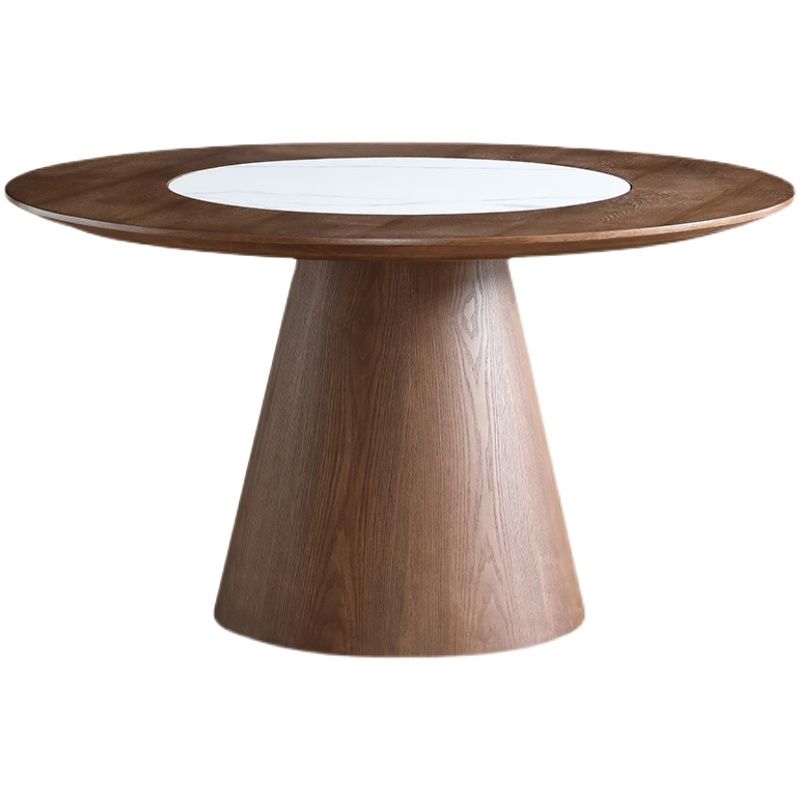 Round Convertible Dining Table Modern Solid Wood Pedestal Table in Brown