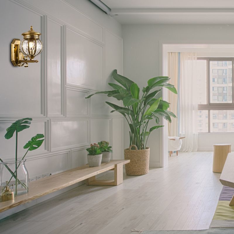 Metal Gold Sconce Light Fixture Global 1 Head Traditional Wall Mount Lamp for Porch