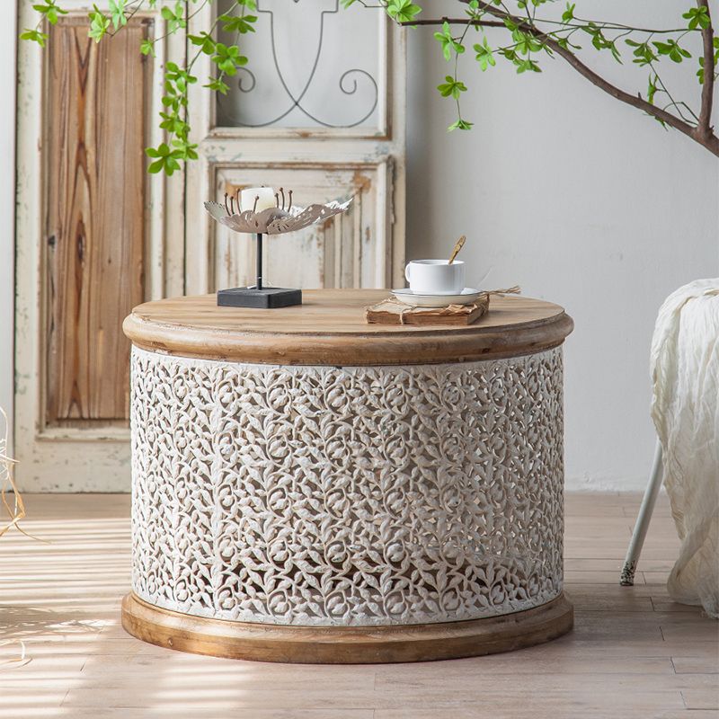 French Country Corner Table Round Solid Wood Accent Side Table