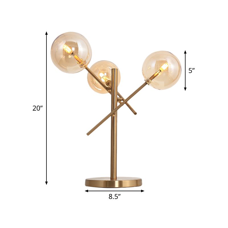 Simple Global Metal Night Light Amber Glass 1 Head Living Room Table Lampe en or