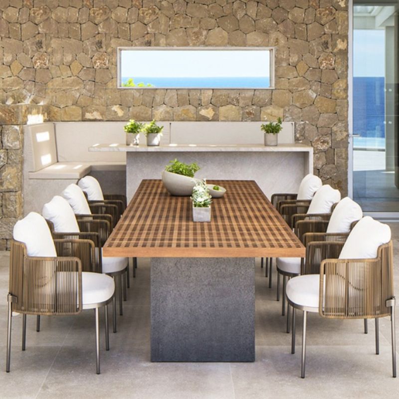 Tropical Upholstered Patio Arm Chair Light Gray Dining Armchair