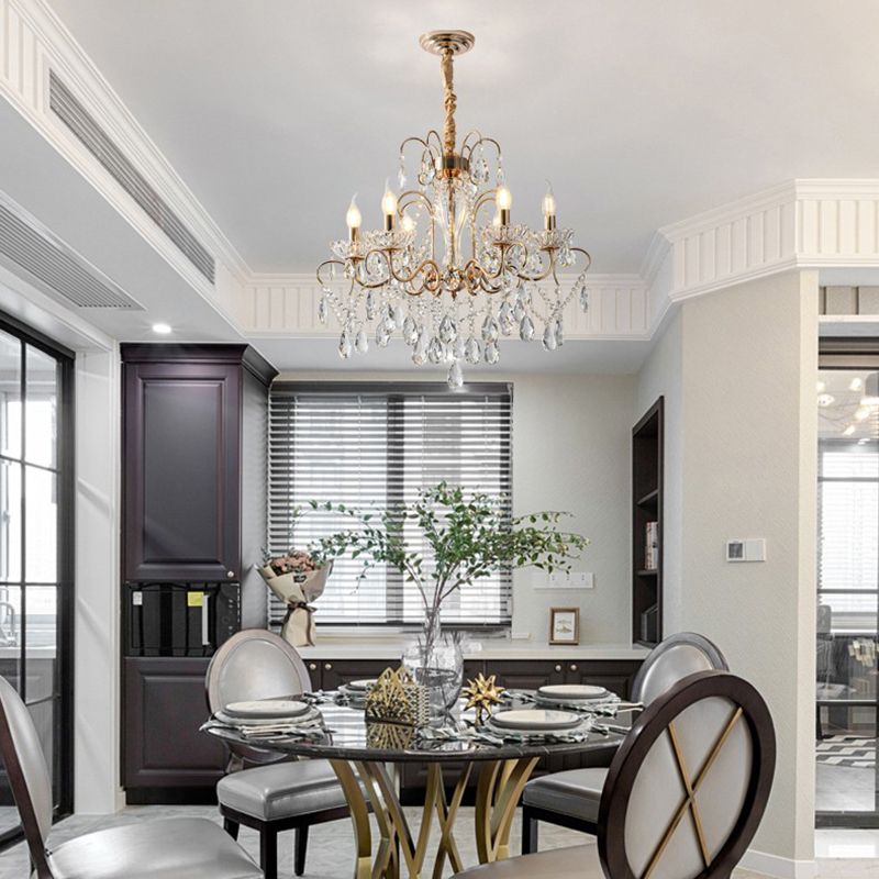 Candle Chandelier Light Fixtures American Style Multi-Head Suspension Pendant Lamps with Crystal