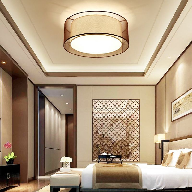 Coffee Flush Mount Lighting Fixture Minimalist-Style Fabric Geometrical Close to Ceiling Lamp