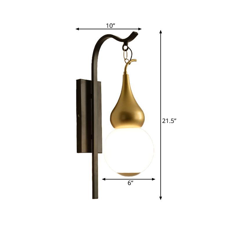 Black 1 Light Wall Mount Light Classic Style Metal Gourd Shaped Sconce for Bedside
