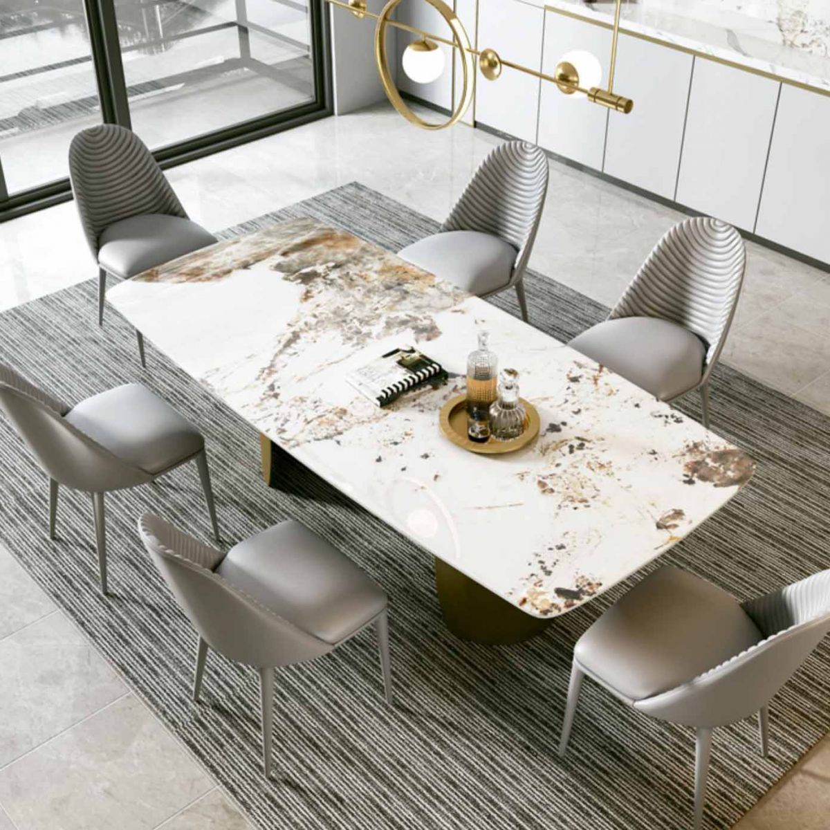 Glam 1/4/5/7 Pieces Dining Set Rectangular Double Pedestal Dining Set
