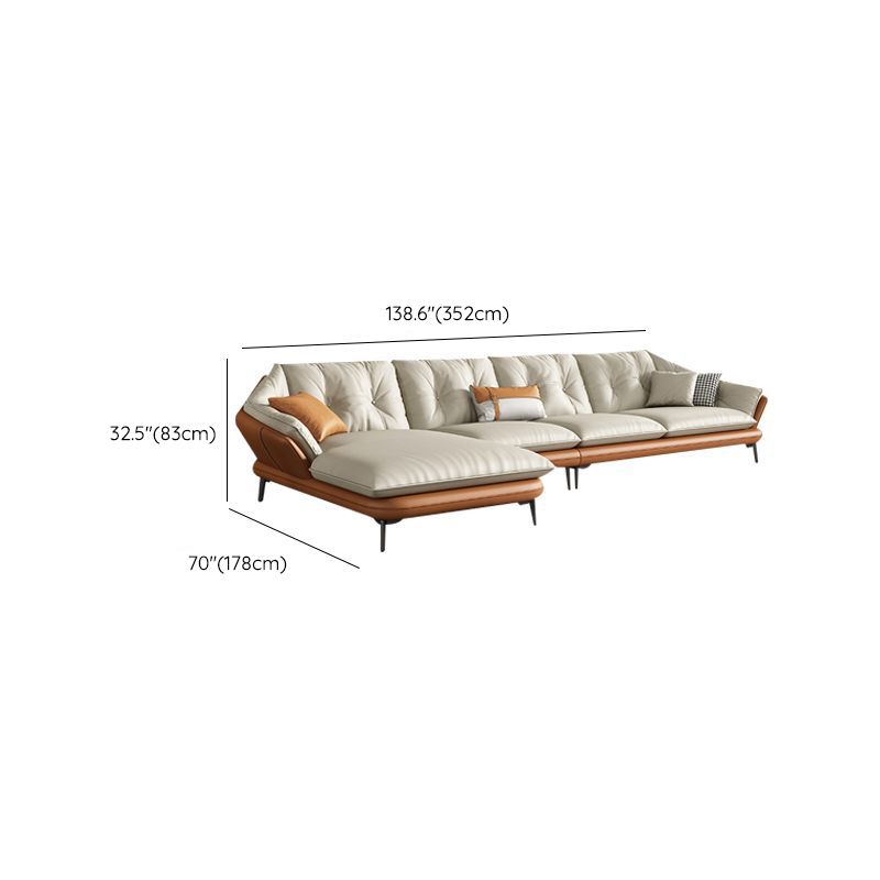 Tufted Genuine Leather Sectionals Flared Arm Beige Cushions Sectional Sofa