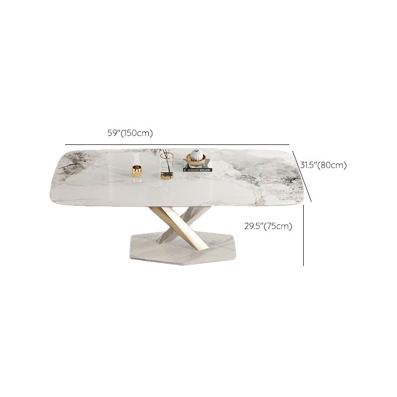 Rectangle Pedestal Table Modern Dining Table with Stainless Steel Base