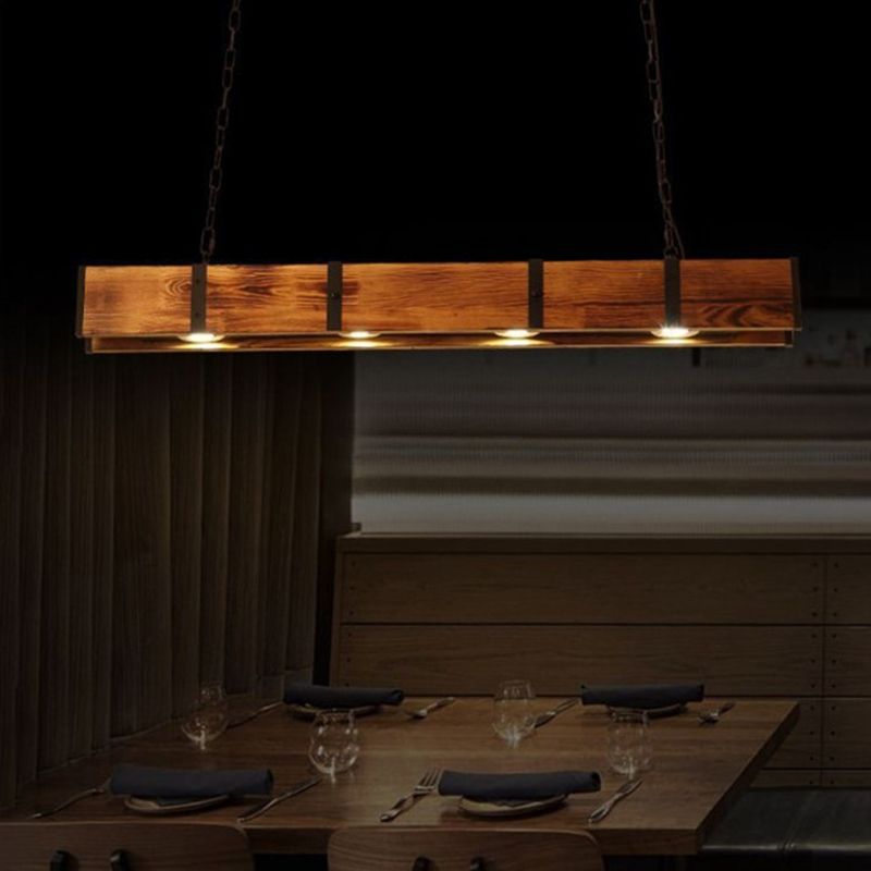 Linear Wood Island Lighting Industrial Loft Vintage Ceiling Lights for Bar