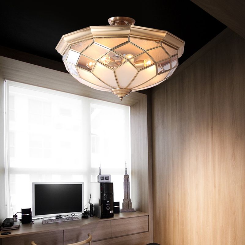 Klares Glas Messing Decke Flush Schüssel 8 Köpfe Kolonialist Semi Flush Mount Montierleuchter für Wohnzimmer