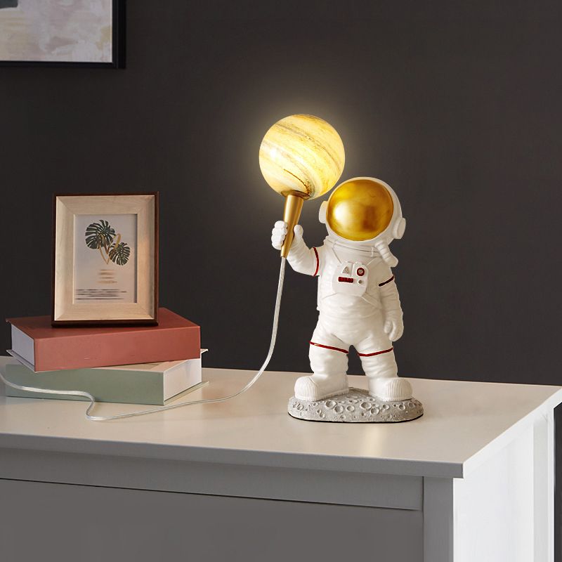 Childrens 1-Light Night Lamp Spaceman and Planet Table Light with Glass Shade