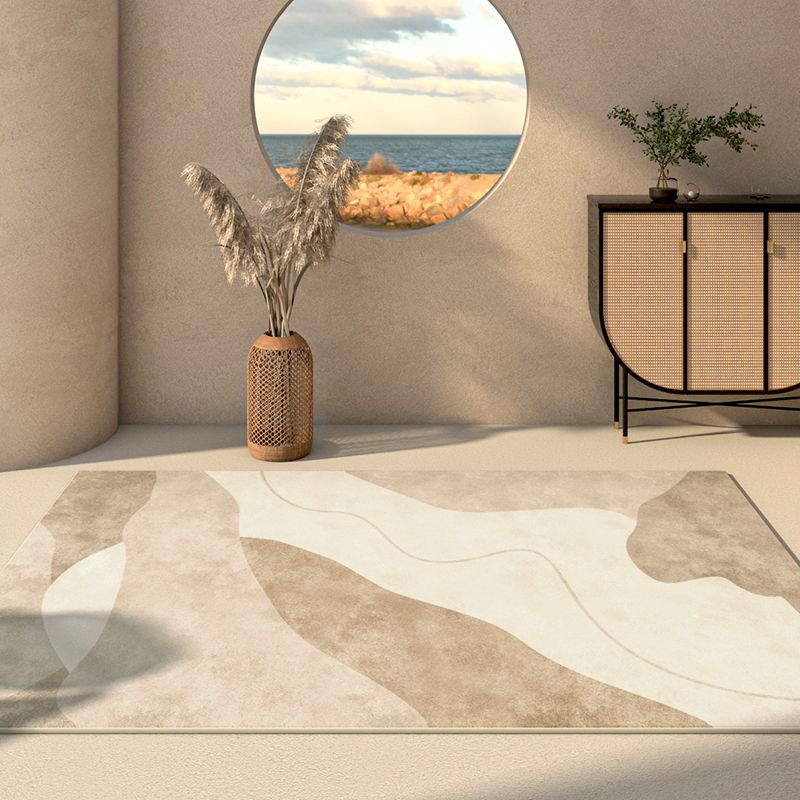 Comfort Geometric Printed Rug Apricot Tone Polyester Area Carpet Non-Slip Backing Rug for Home Decoration