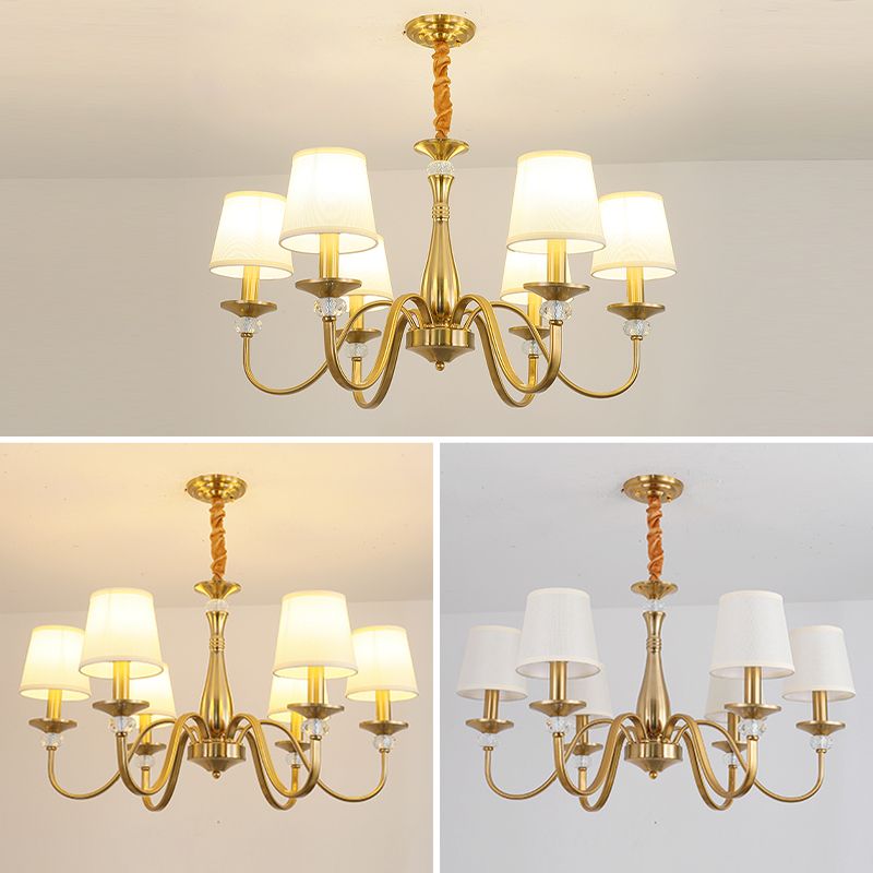 Barrel Chandelier Lighting Fixtures Traditional Suspension Light with Fabric Shade for Living Room