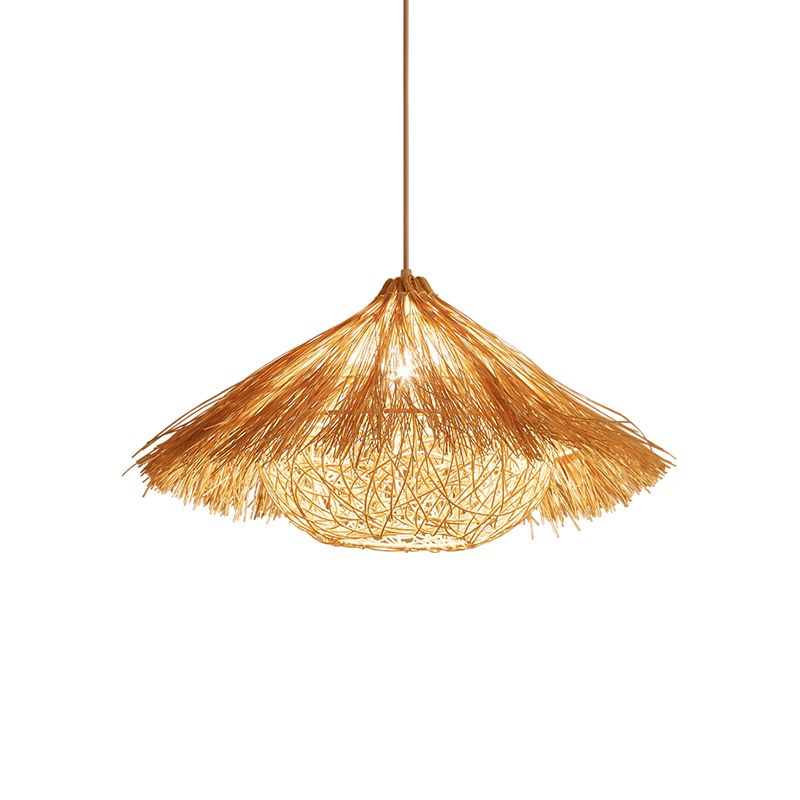 Minimalist Cone Suspension Light Rattan 1 Head Restaurant Pendant Ceiling Light in Wood