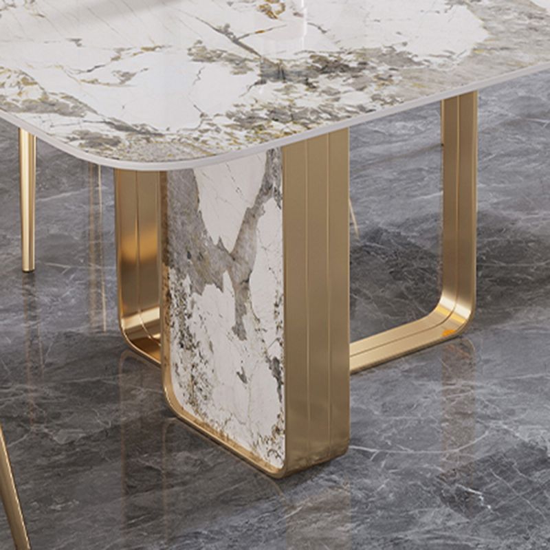 Luxury Sintered Stone Top Table Rectangle Table with Double Pedestal in Gold