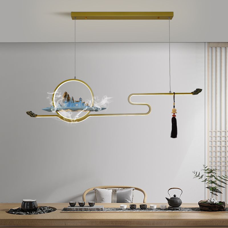 Accesorios de iluminación colgante lineal de 2 luces luces colgantes de sala de té modernas con sombra de metal