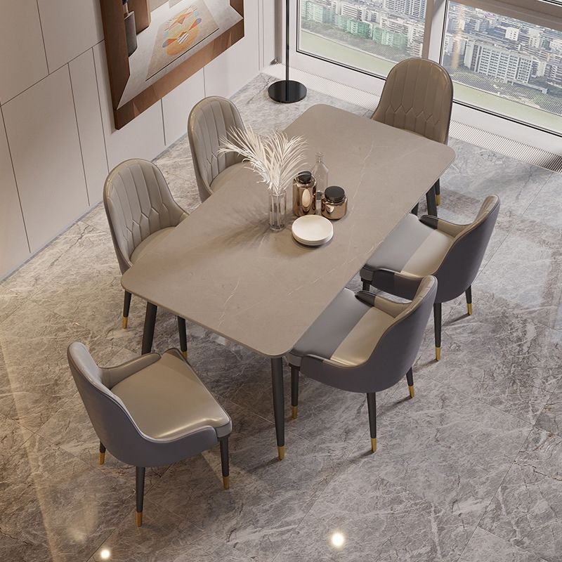 Nordic Dining Room Set Dining Table Rectangle Formal Dinette Set with Metal Base