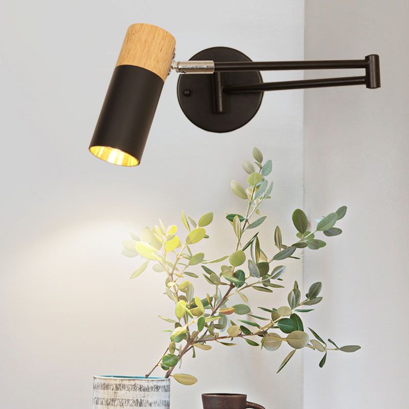 Wooden Cylindrical Wall Light in Modern Creative Style Lacquered Iron Extendable Wall Lamp