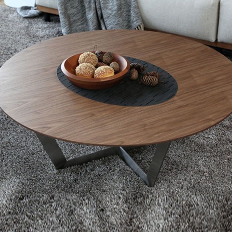 Cross Legs 1 Single Coffee Table in Brown Scandinavian Round Solid Wood Cocktail Table