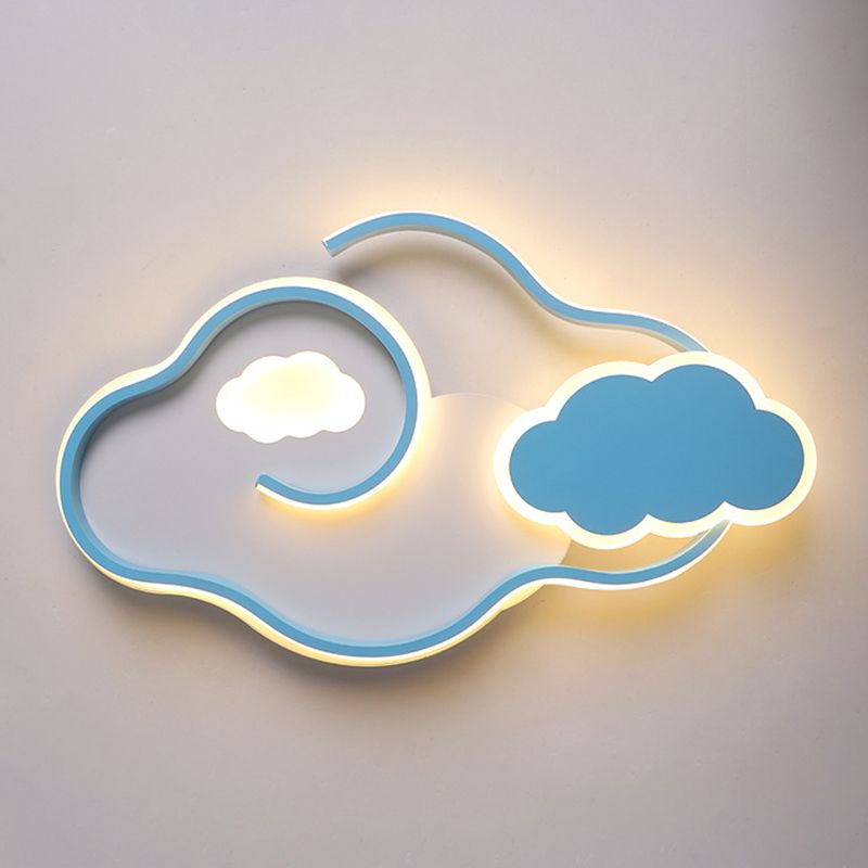 Cloud Kids Bedroom Ceiling Flush Mount Light Metal LED Contemporary Flush Mount Lamp in Blue