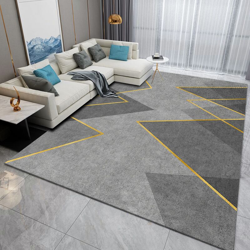 Grey Tone Triangle Print Rug Polyester Nordic Carpet Non-Slip Backing Indoor Rug for Home Decoration