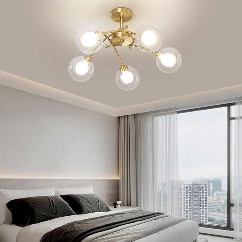 Nordic Style Copper Ceiling Light Ball Shape Ceiling Lamp for Bedroom
