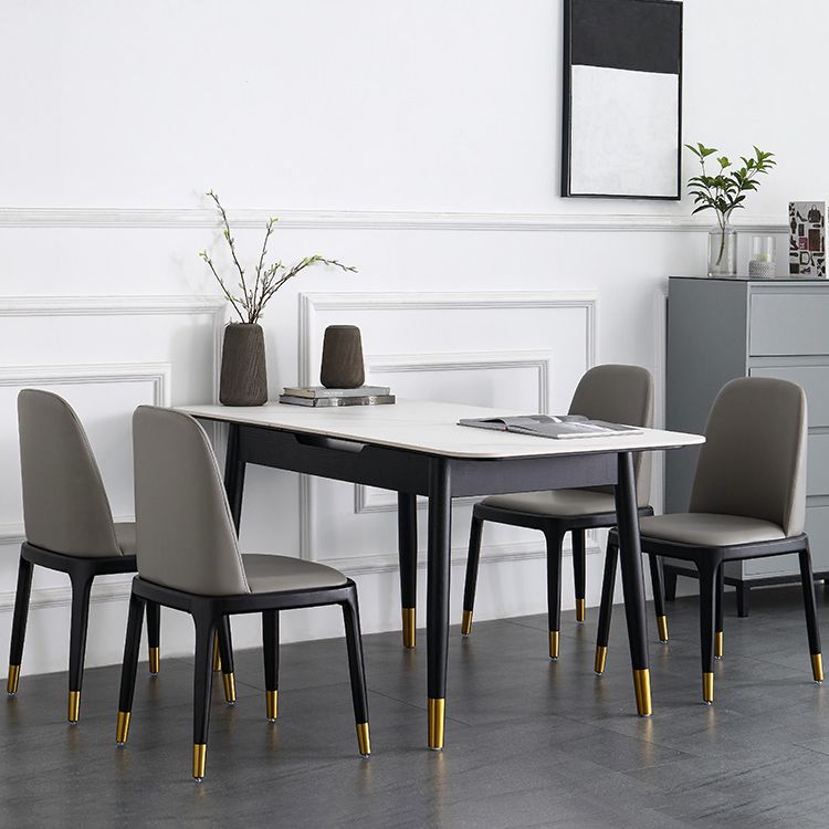 Minimalist Sintered Stone Extendable Dining Set Rectangle Shape White Dining Set for Kitchen