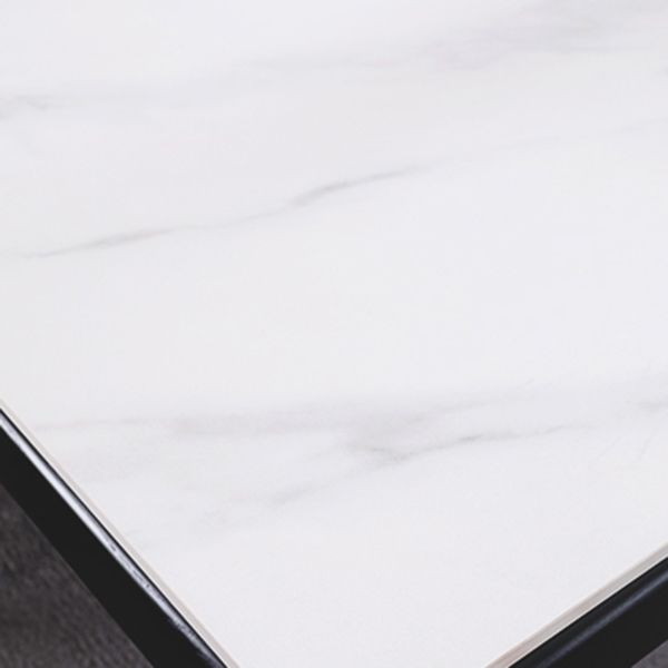 Rectangle 4 Legs Dining Table Mid-Century Modern White Fixed Table of Sintered Stone