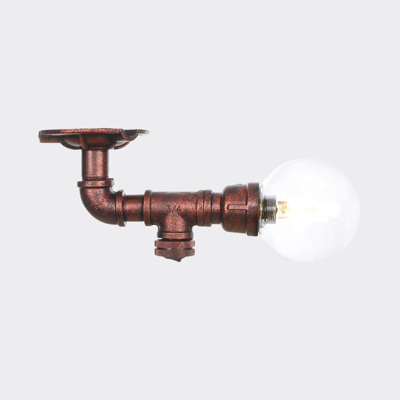 Klarglas Kupfer Semi-Flush Mount Kugel 1 Birne Antike LED Flush Deckenleuchte