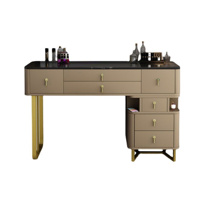 Pine Wood 7 Drawers Dresser with Stone Top Make-up Vanity for Bedroon