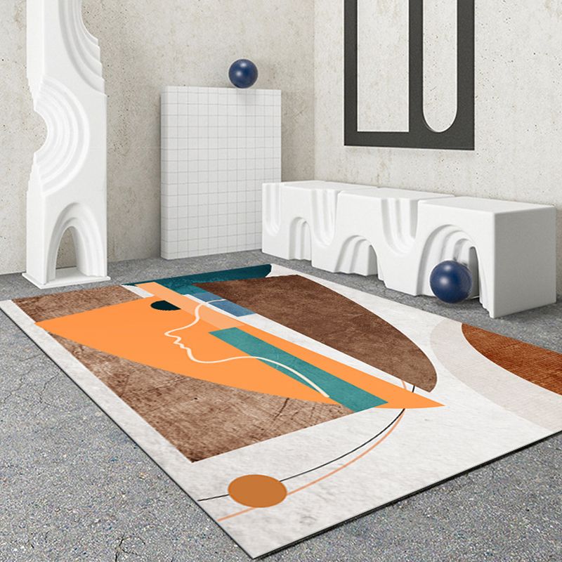 Simple Abstract Color Block Rug Polyester Rug Anti-Slip Backing Carpet for Living Room