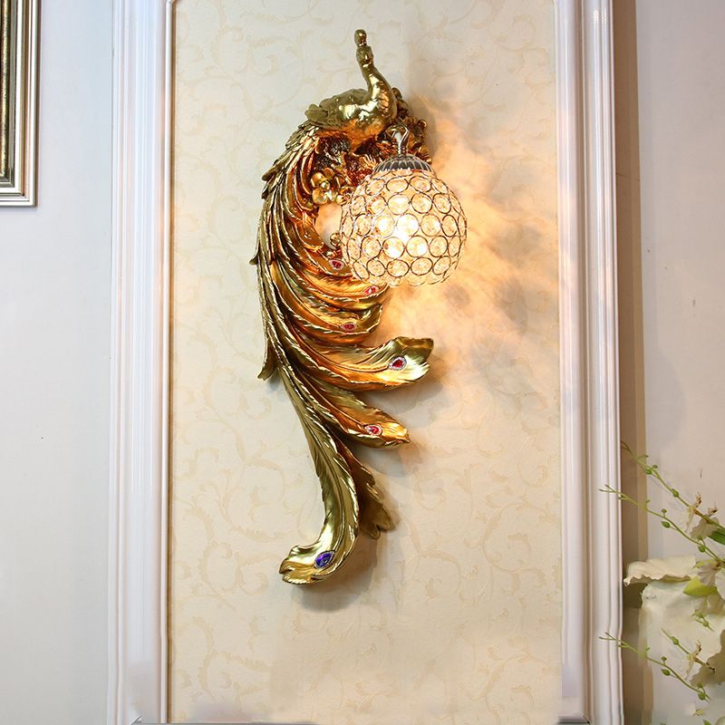 Pfauenwandleuchten Beleuchtung Traditioneller Stil Kristall Gold Wandbeleuchtung