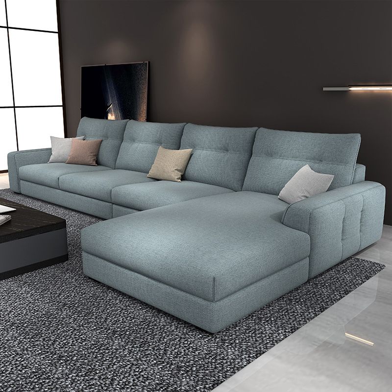 Slipcovered 4-seater Sectional Square Arm Sectional with 4 Pillows