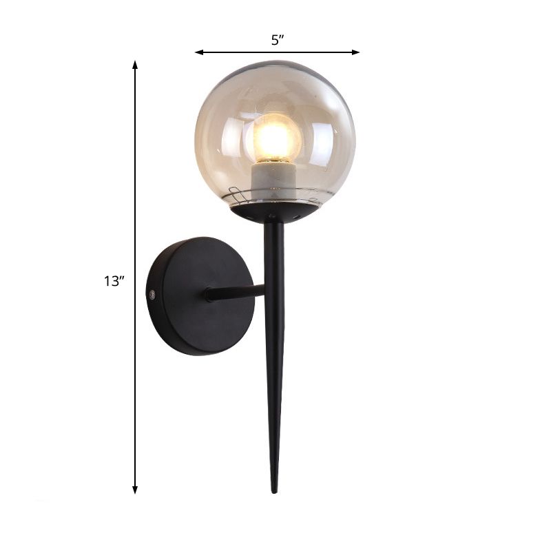 Black/Gold Round Wall Lighting Modern Clear Glass 1 Light Bedroom Sconce Light Fixture