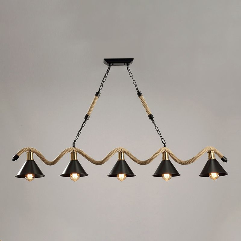 Hemp Rope Hanging Island Light Industrial Hanging Lighting Fixture for Dining Room