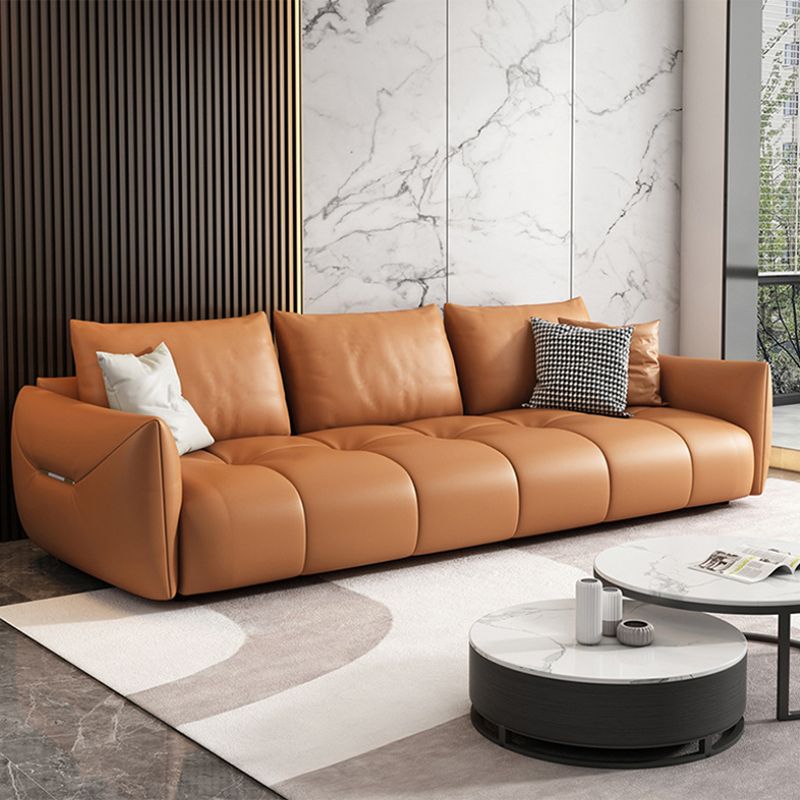 Contemporary Faux Leather Living Room Square Arm Pillows Seating