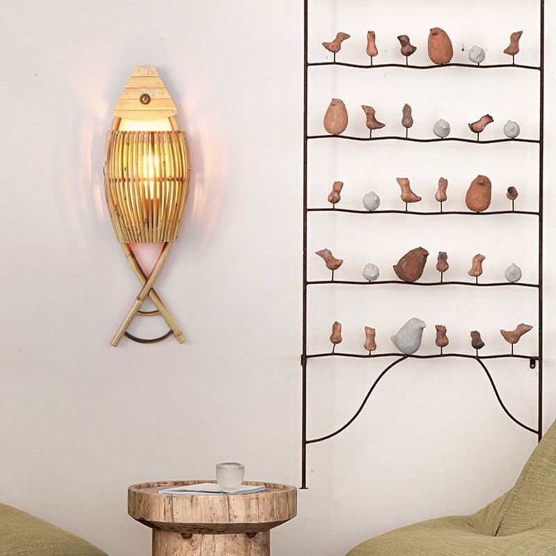 Modern Fish Shape Wall Lamp Household Bamboo Wall Mount Lighting for Sitting Room