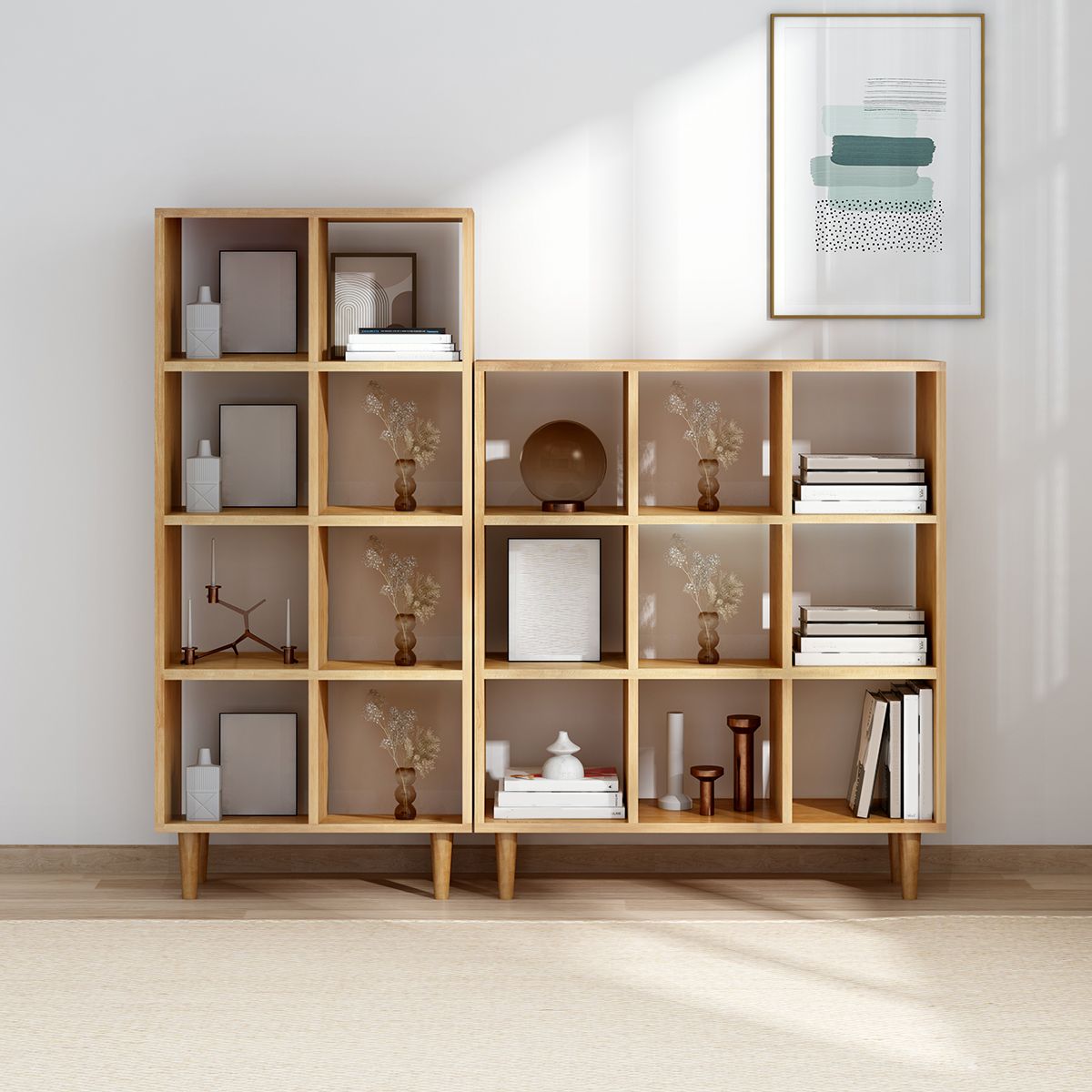 Modern Style Open Back Bookshelf Wooden Shelf Bookcase in Brown