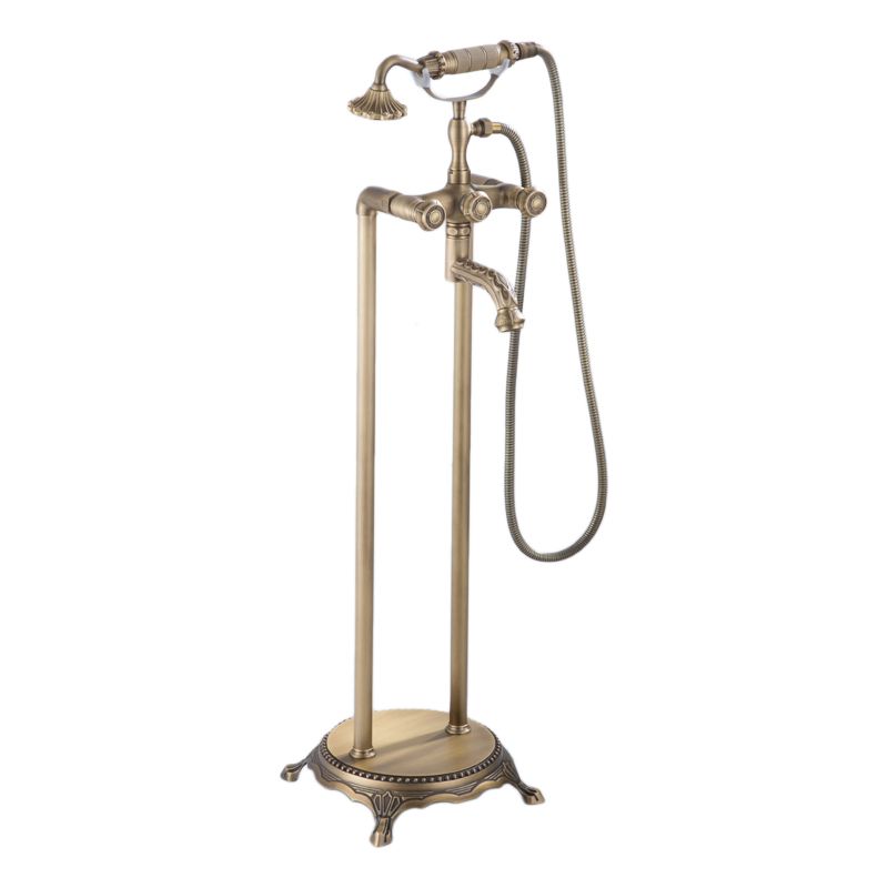 Floor Mounted Metal Clawfoot Tub Faucet Double Handles Freestanding Bathtub Faucet