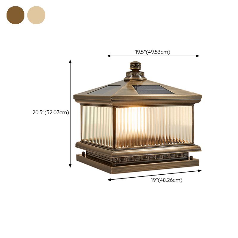 Contemporary Pillar Lighting Fixture Minimalist LED Solar Lamp with Glass Shade for Garden