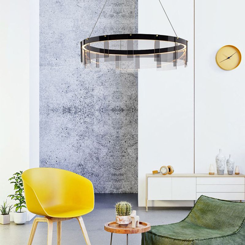 Nordic Contemporary Style LED Chandelier Pendant Light Circular Glass Chandelier