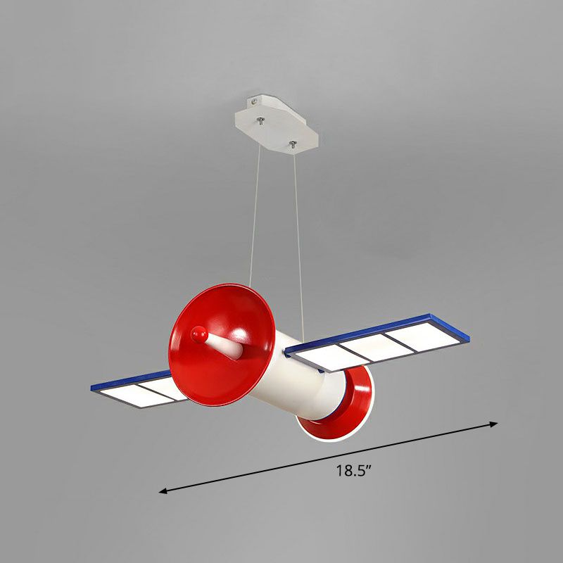 Space Satellite LED Ceiling Lighting Childrens Acrylic Bedroom Chandelier Light Fixture in Red