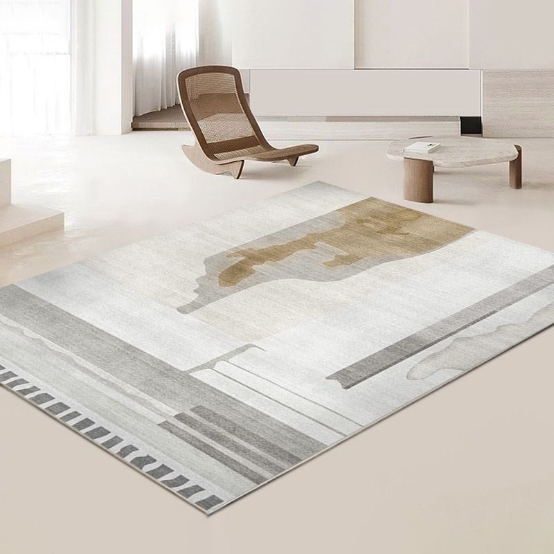 Modern Abstract Pattern Carpet Grey Polyester Rug Anti-Slip Area Rug for Home Decor