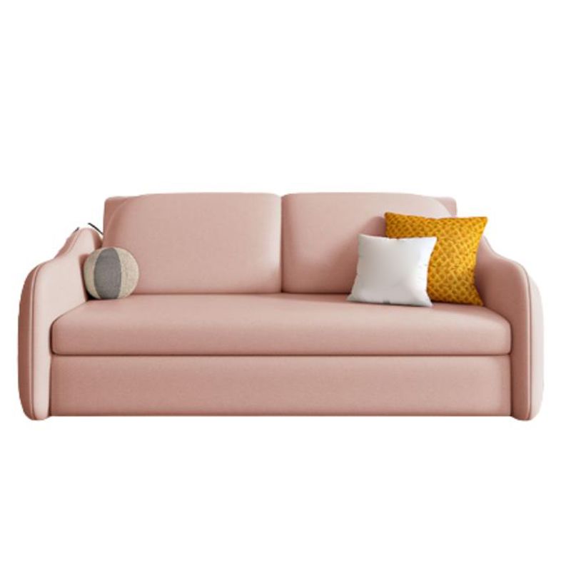 Scandinavian Faux Leather Sleeper Sloped Arm Sofa Bed in Pink