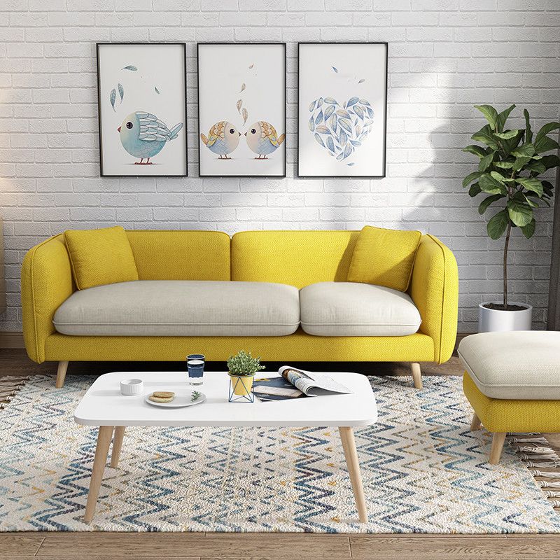 Modern Linen Tuxedo Arm Standard Sofa with Bolster Pillows for Living Room